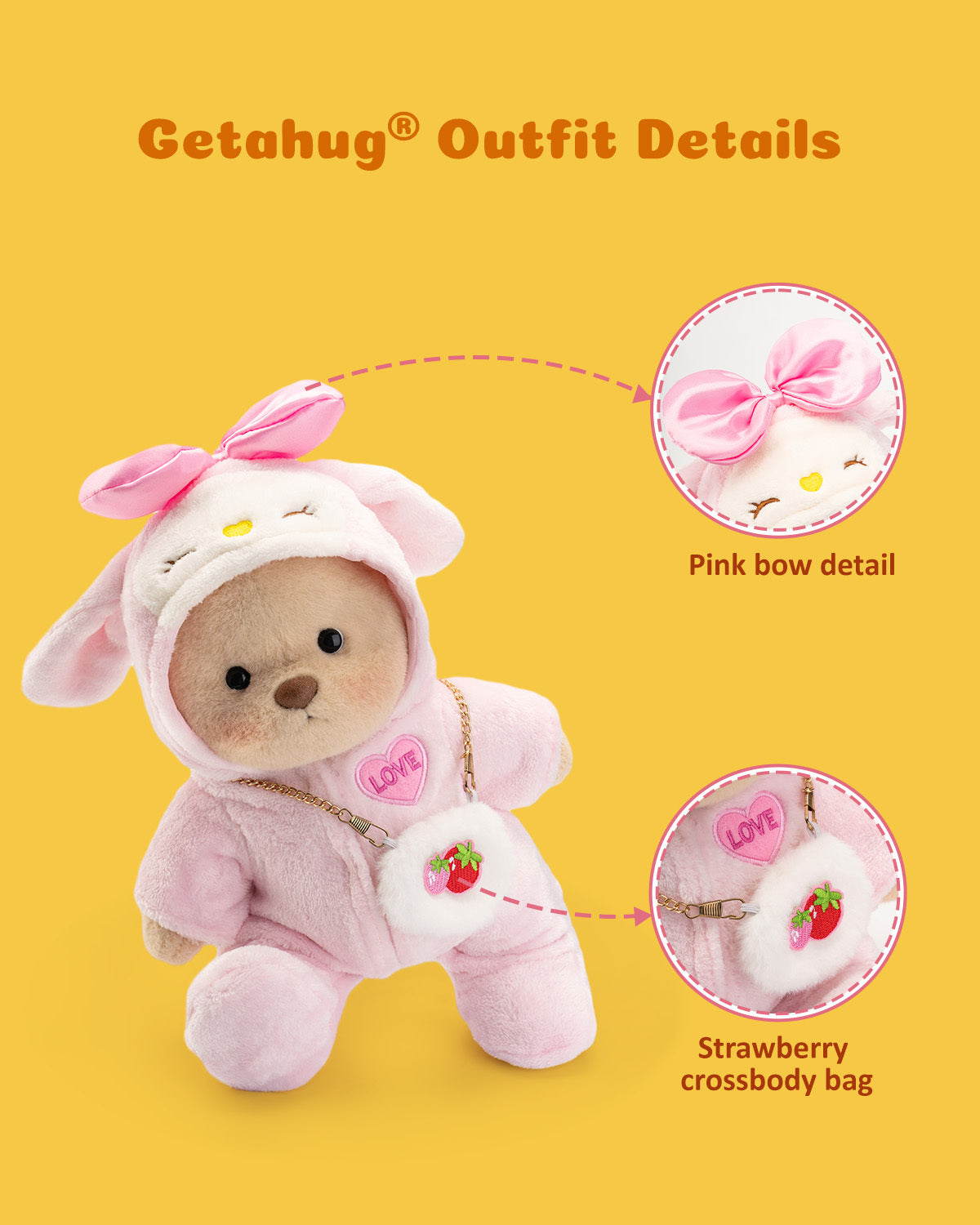 Getahug Love Strawberry Bear | Ours en peluche articulé fait main à offrir en cadeau